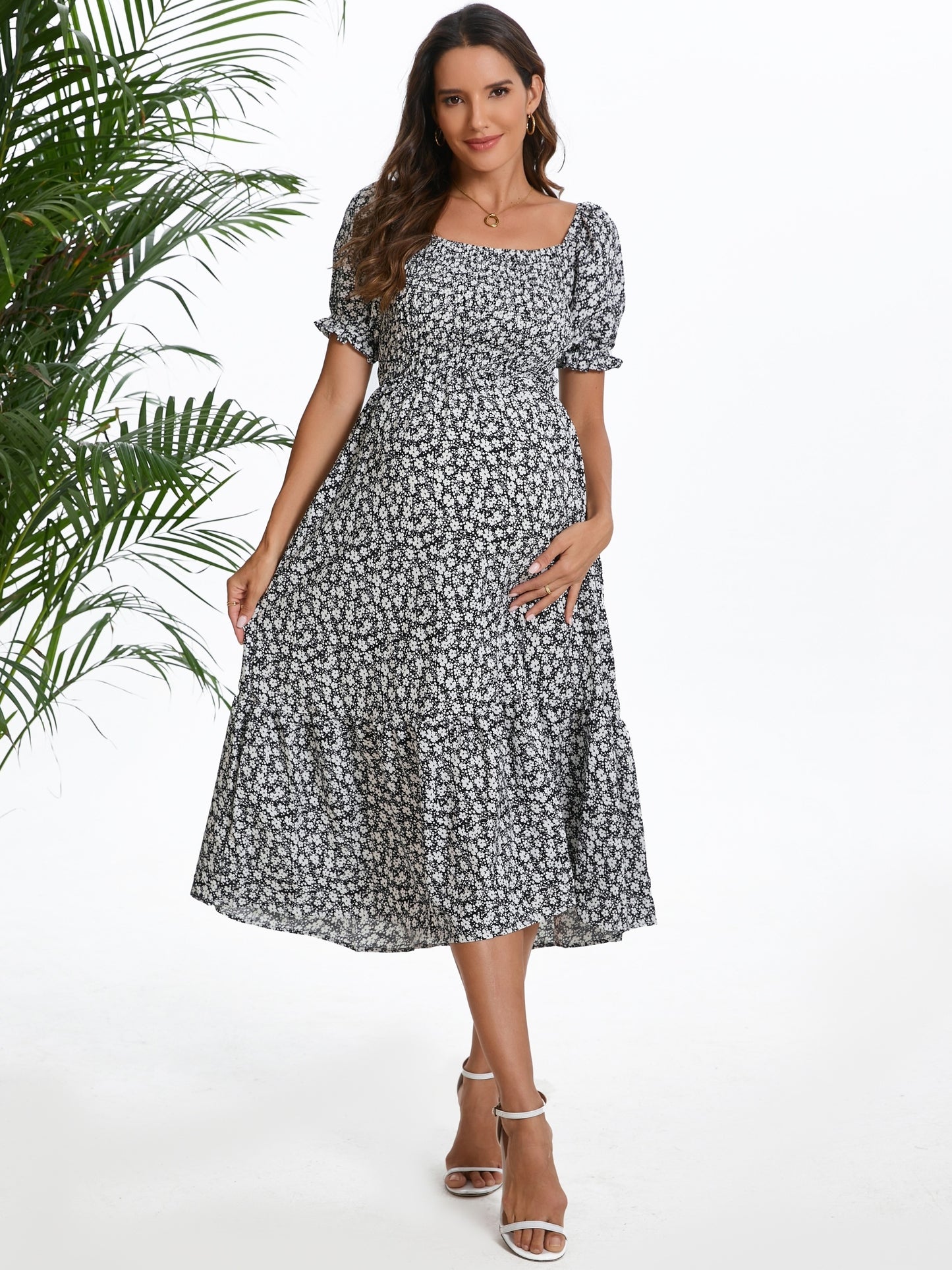 Vintage Blossom Midi Maternity Dress