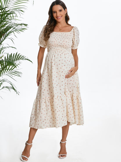 Vintage Blossom Midi Maternity Dress