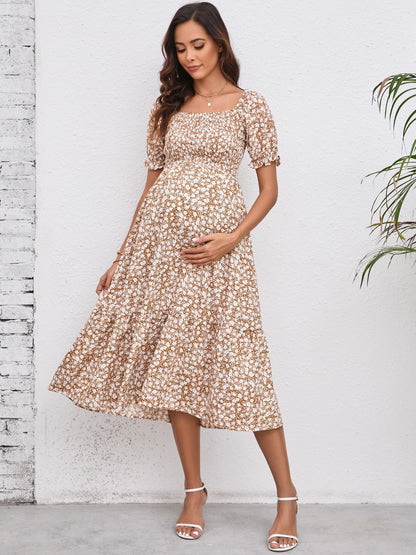 Vintage Blossom Midi Maternity Dress