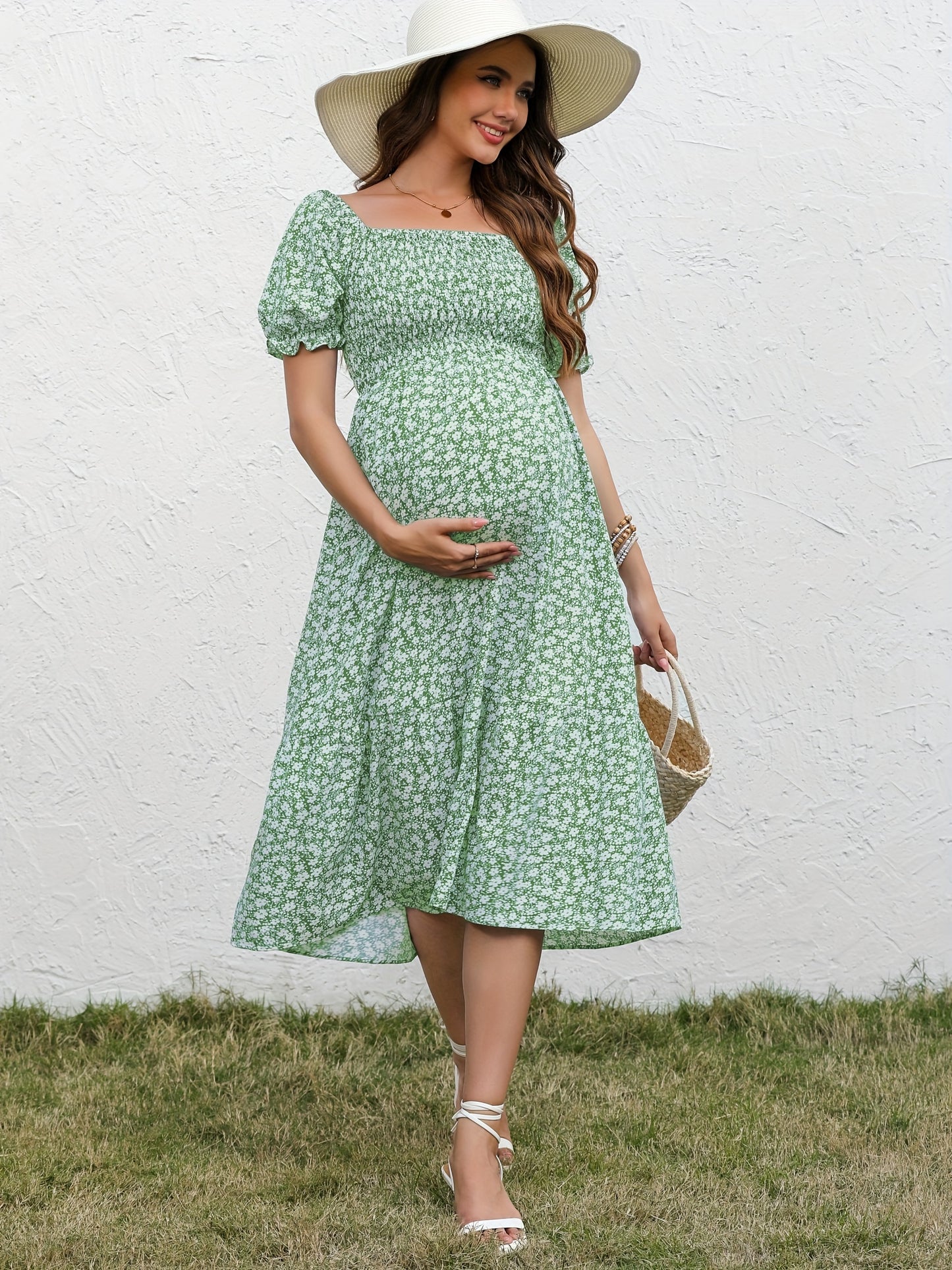 Vintage Blossom Midi Maternity Dress