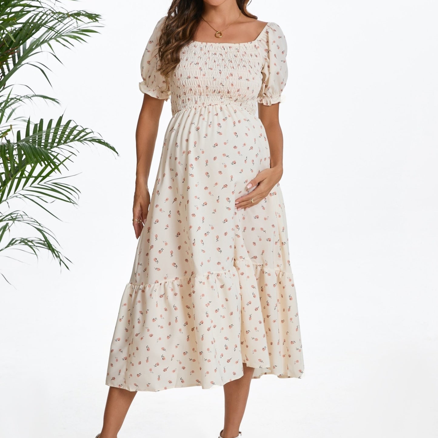 Vintage Blossom Midi Maternity Dress