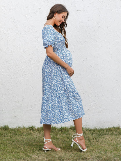 Vintage Blossom Midi Maternity Dress