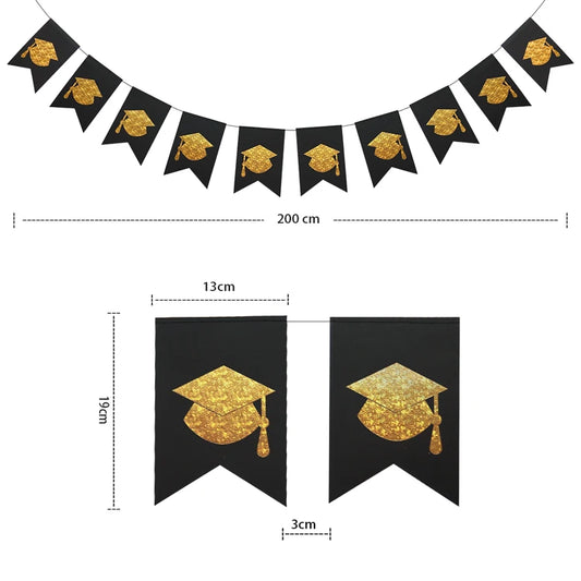 Black & Gold Graduation Bunting and 2x Small Banners