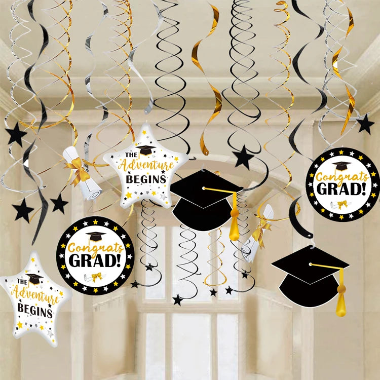 Black & Gold Decorations - Hanging "Congrats Grad"