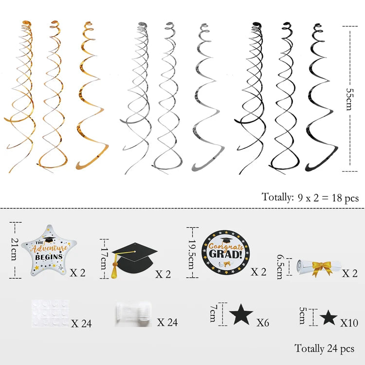 Black & Gold Decorations - Hanging "Congrats Grad"