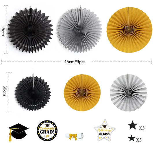 Black & Gold Hanging Decorations - Graduation