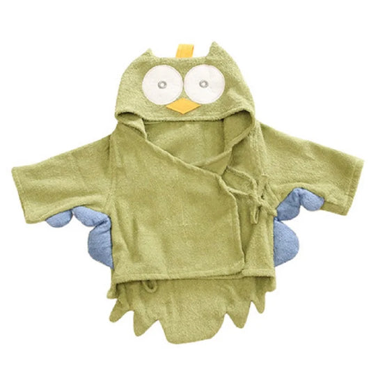 Hooded Bathrobe - Green Hoot