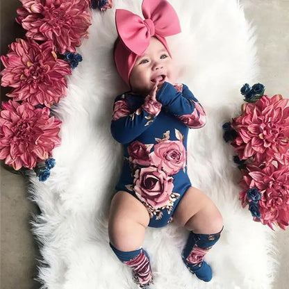 Little Girls Floral Jumpsuit & Sock Set