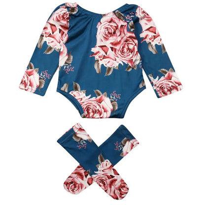 Little Girls Floral Jumpsuit & Sock Set