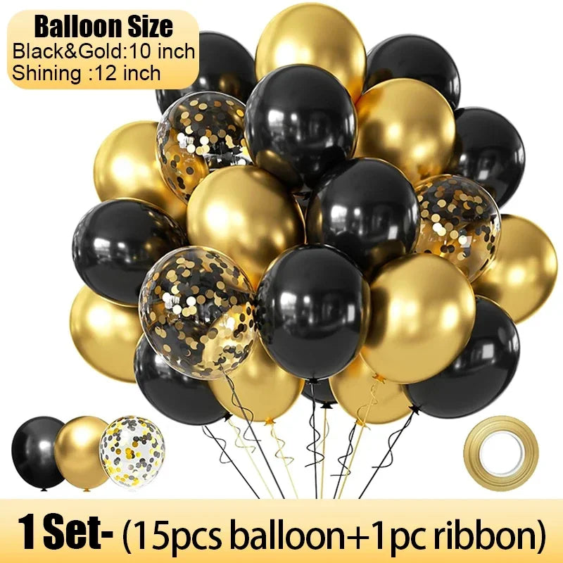 Black & Gold Balloons - 15 Pack