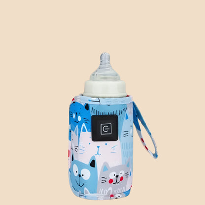 blue and white cartoon cat baby bottle portable warmer