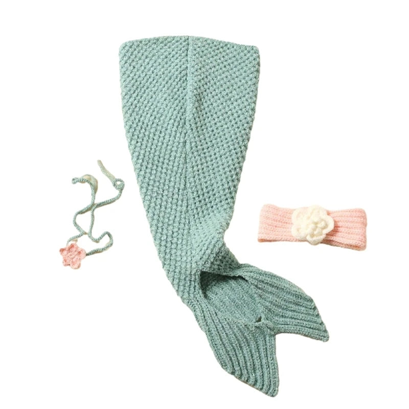 Knitted Mermaid tail & flower Hairband