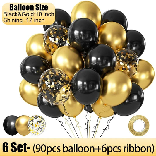 Black & Gold Balloons - 90 Pack