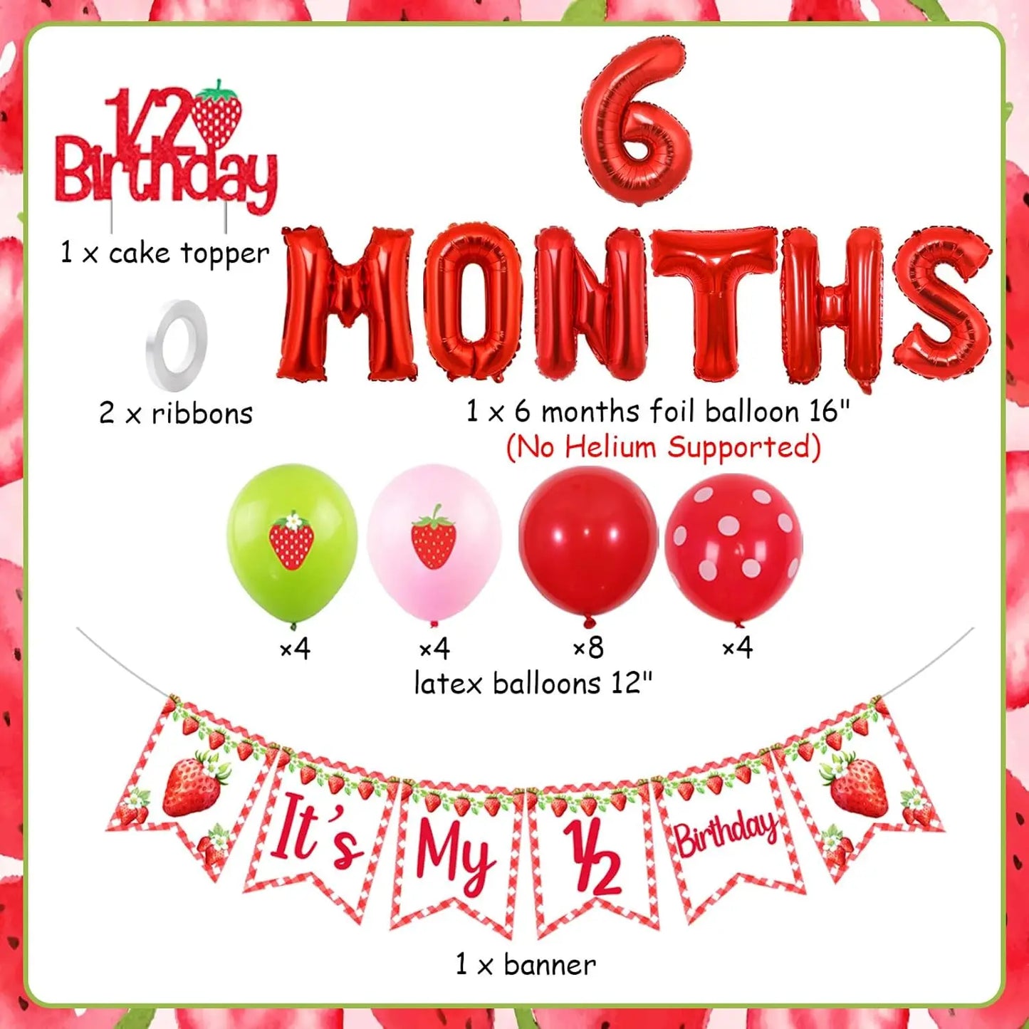 Strawberry Sweetheart 1/2 Birthday "6 Months"