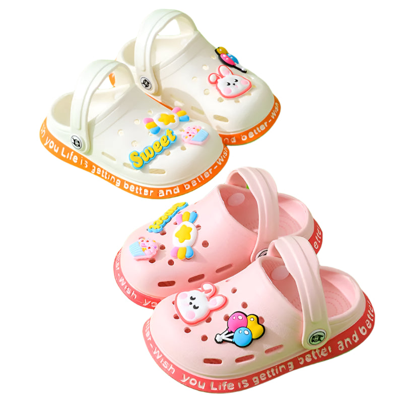 Pink and white crocs for toddlers