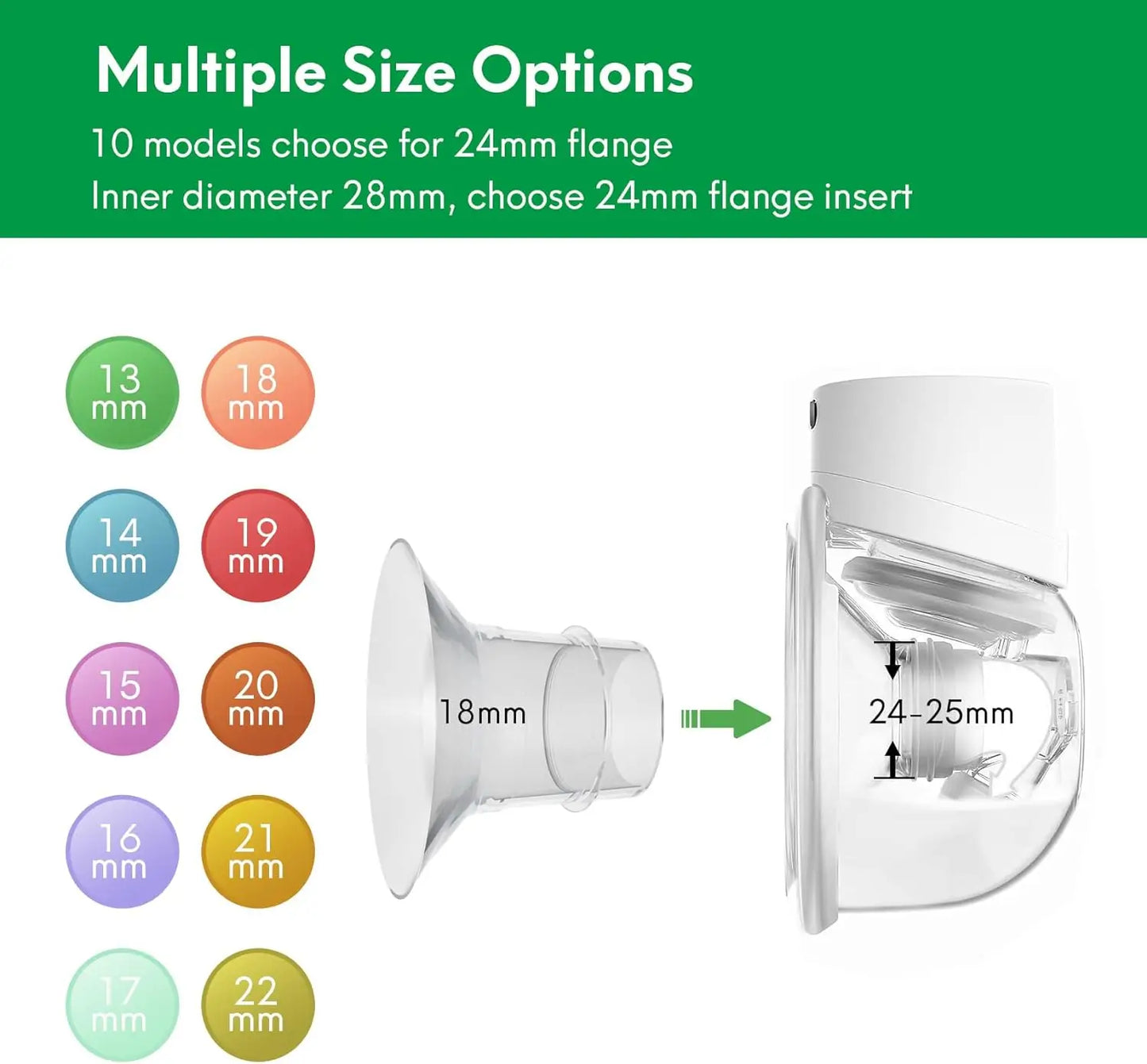 Flange Inserts 13/15/17/18/19/20/21mm Compatible with most hands free pumps