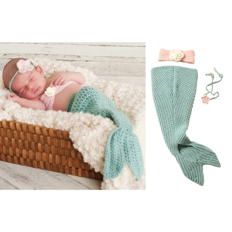 Knitted Mermaid tail & flower Hairband