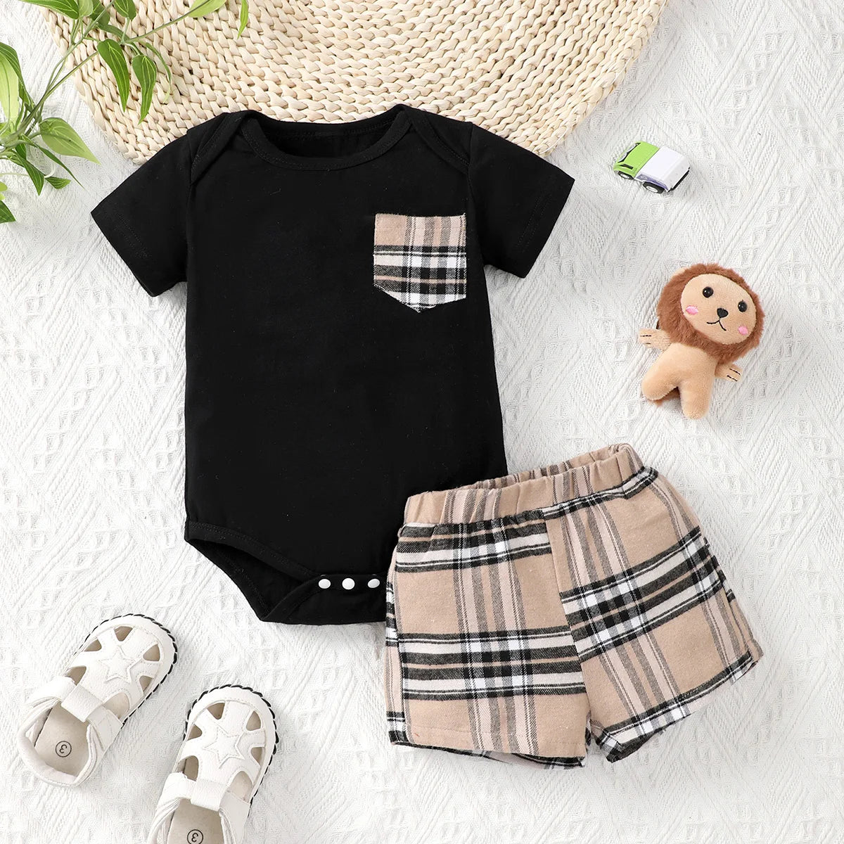 Casual Plaid Shorts Set