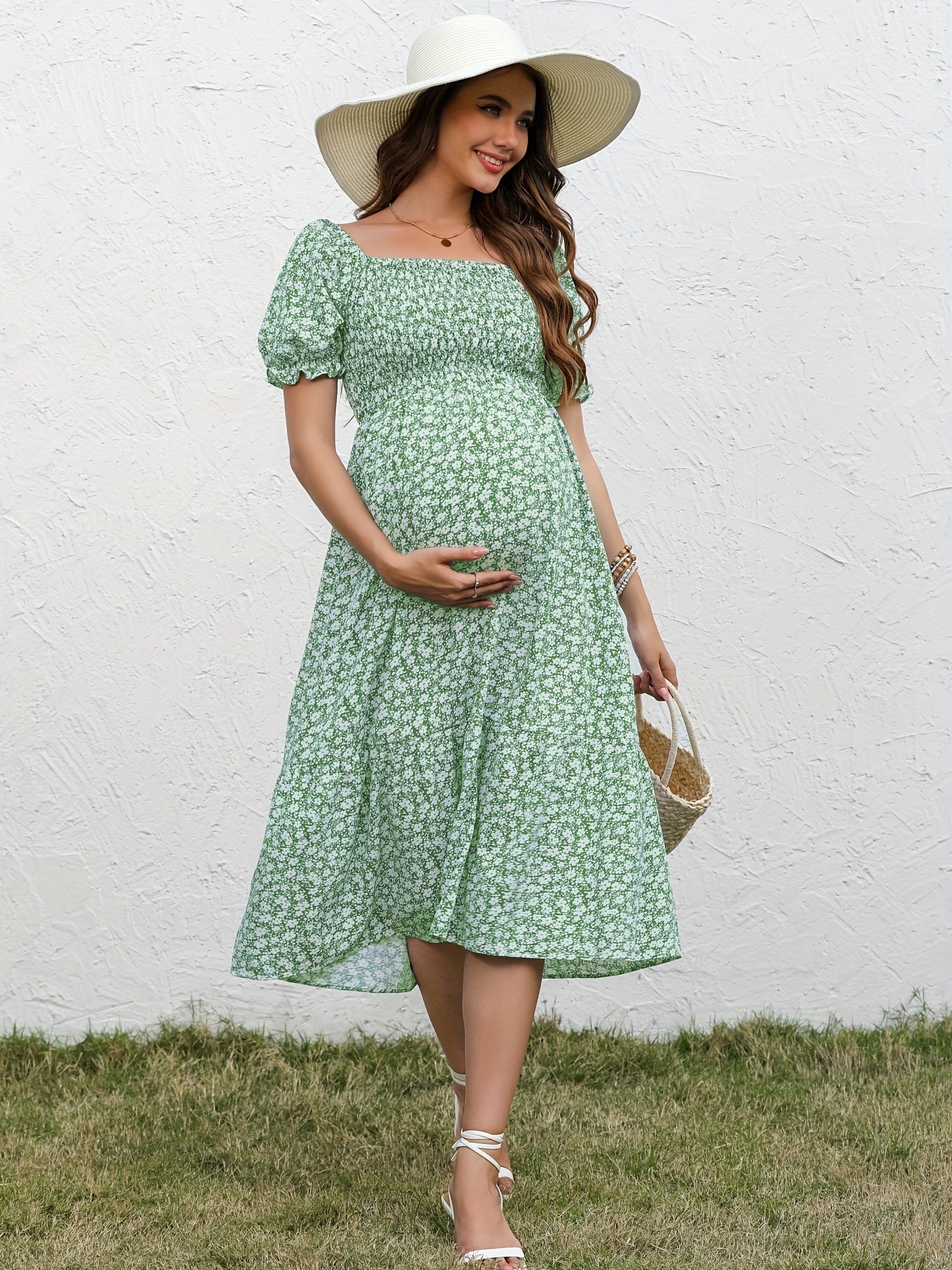 Vintage Blossom Midi Maternity Dress