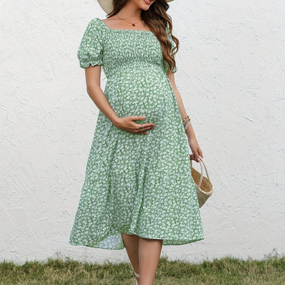 Vintage Blossom Midi Maternity Dress