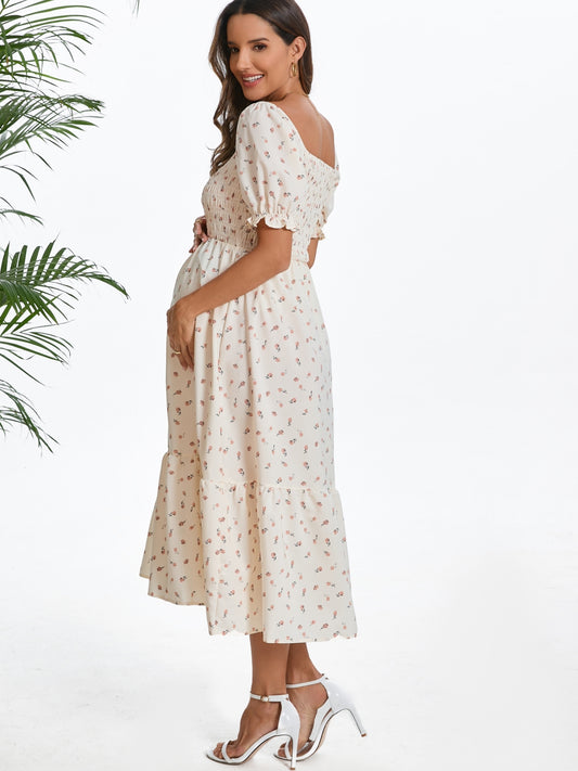 Vintage Blossom Midi Maternity Dress