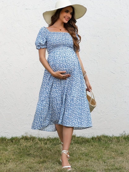 Vintage Blossom Midi Maternity Dress