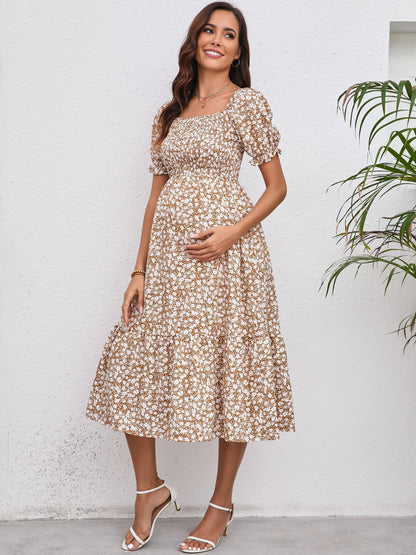 Vintage Blossom Midi Maternity Dress