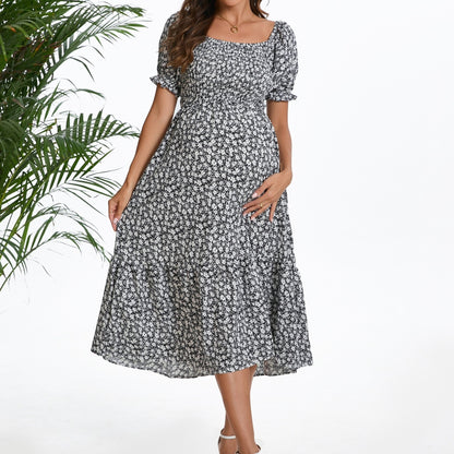 Vintage Blossom Midi Maternity Dress