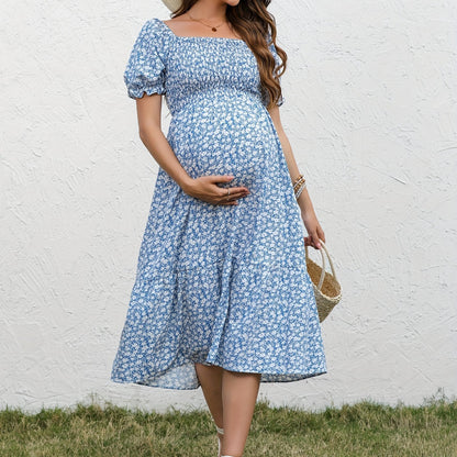 Vintage Blossom Midi Maternity Dress