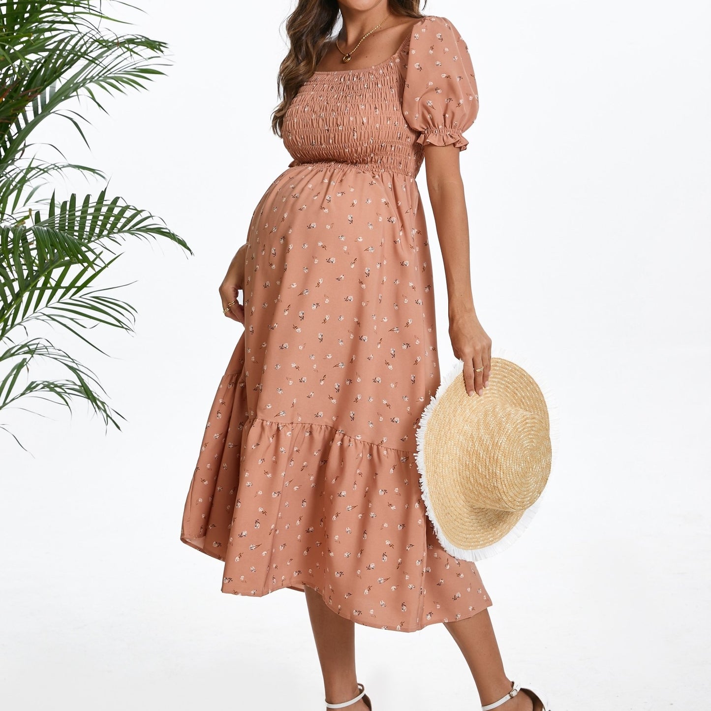 Vintage Blossom Midi Maternity Dress