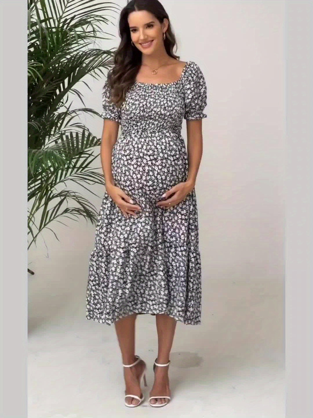 Vintage Blossom Midi Maternity Dress