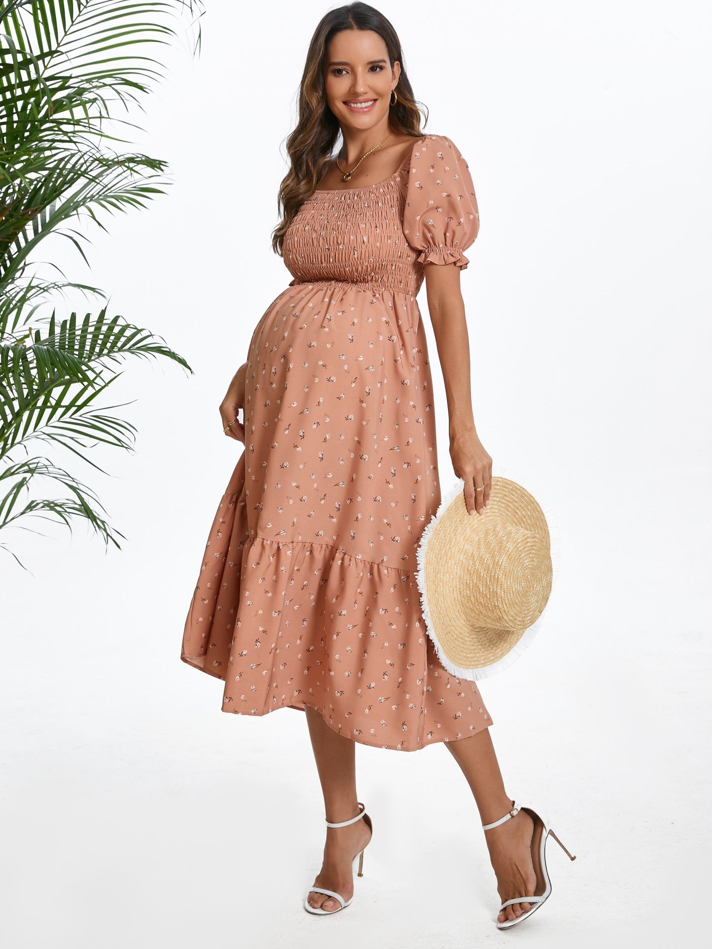 Vintage Blossom Midi Maternity Dress